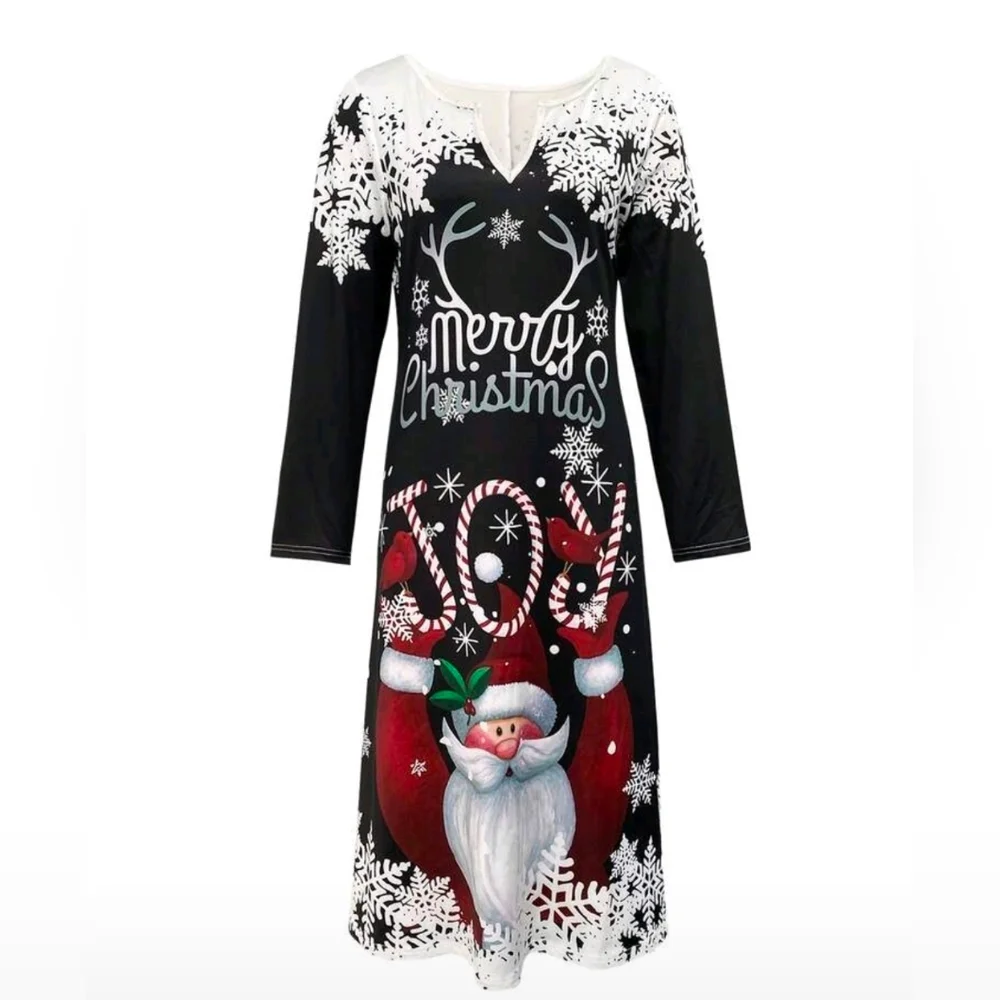 NWOT Christmas Santa Clause & Candy Long Sleeve Dress with pockets - Picture 2 of 9